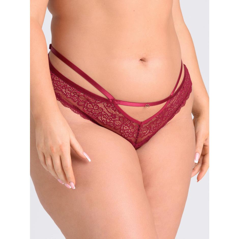 Lovehoney Plus Size Late Night Liaison Wine Crotchless Brazilian Panties