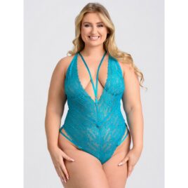 Lovehoney Plus Size Late Night Liaison Ocean Blue Crotchless Lace Teddy
