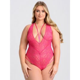 Lovehoney Plus Size Late Night Liaison Hot Pink Crotchless Lace Teddy