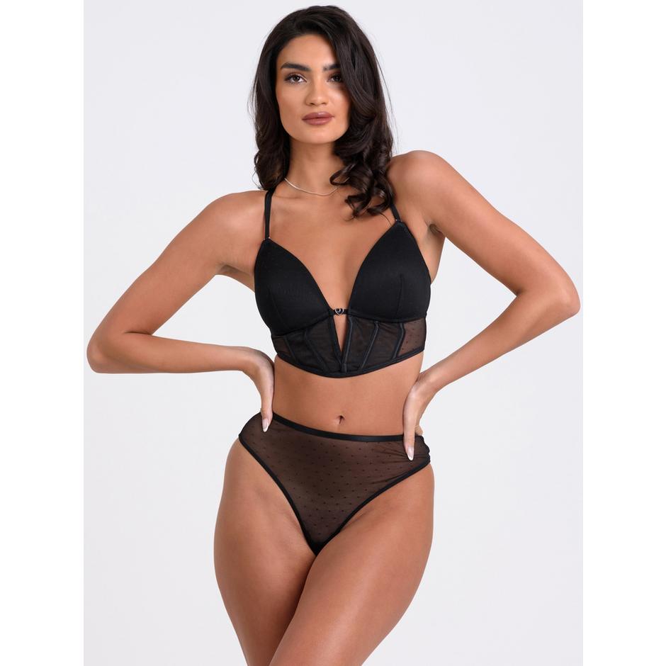 Lovehoney Secret Noir Sheer Spot Mesh Bra Set