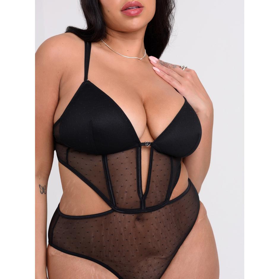 Lovehoney Plus Size Secret Noir Sheer Spot Mesh Body