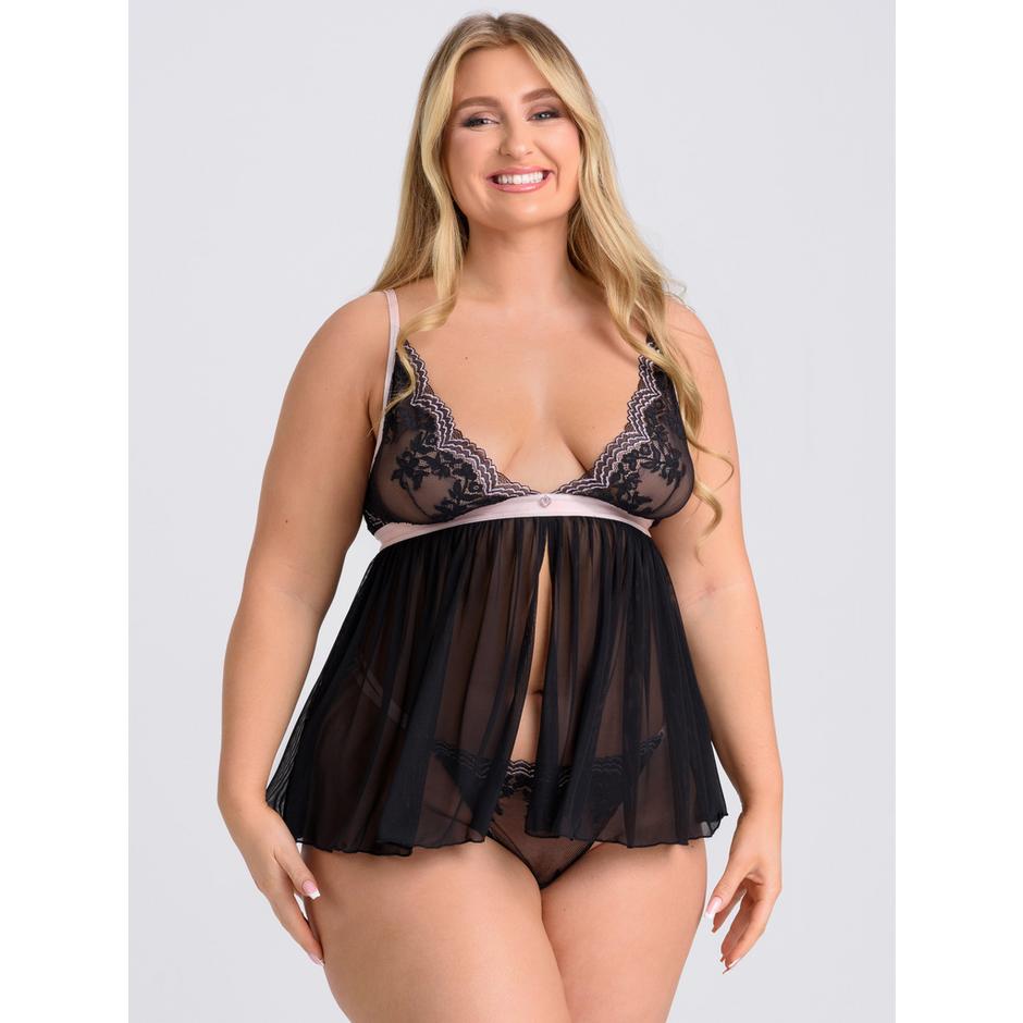 Lovehoney Plus Size Lustrous Lace Black Cami Set