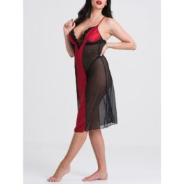 Lovehoney Plus Size Empress Red Satin and Mesh Long Slip