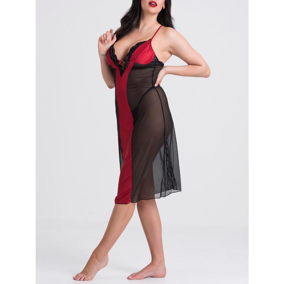 Lovehoney Plus Size Empress Red Satin and Mesh Long Slip