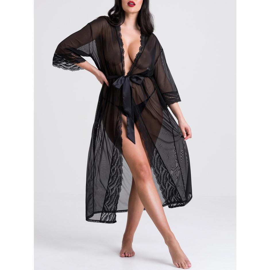 Lovehoney Plus Size Empress Black Mesh Long Robe