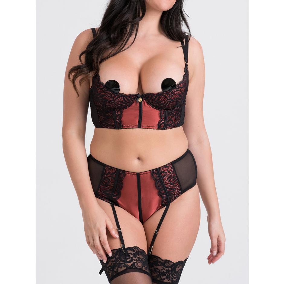 Lovehoney Plus Size Dark Paradise Black and Copper Crotchless Bra Set