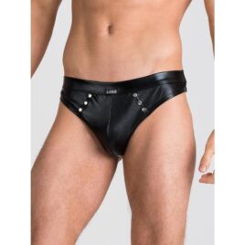LHM Tough Love Black Wet Look Studded Thong