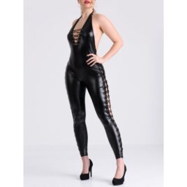 Lovehoney Fierce Leather Look Lace-Up Black Catsuit